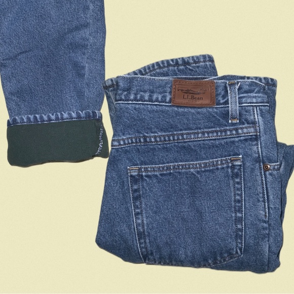 L.L. Bean Jeans Ll Bean Lined Jeans 3 X29 Green Lining Warm Winter